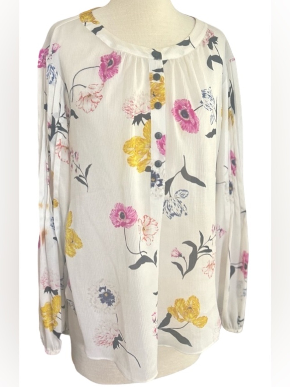 Ann Taylor Floral Button-Up Blouse Women’s Large Long Sleeve Spring Top - Picture 1 of 3